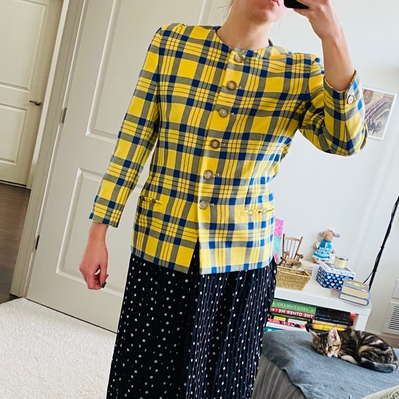 🍁Bright yellow Checkered Wool Jacket - Picture 2 of 13